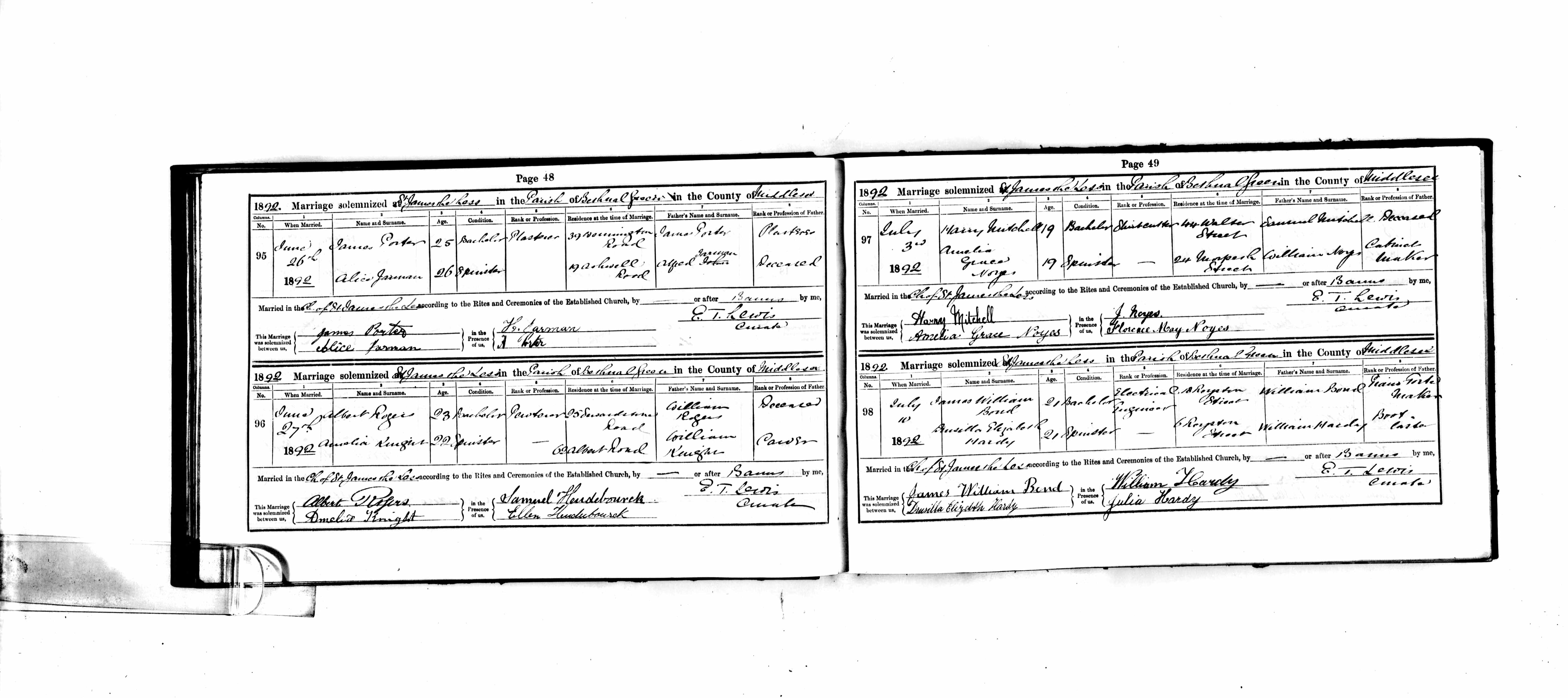 1892 marriage of Amelia Grace Noyes to Harry Mitchell